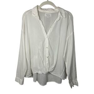 Velvet by Graham & Spencer White Cotton Button Down Twist Front Blouse Women's L